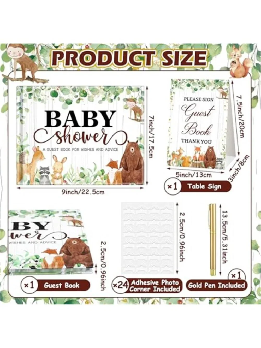 Woodland Baby Shower Guest Book Sign In Book Forest Animal Party Decor Set